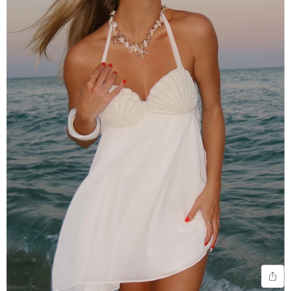 Show Me Your MuMu White Asymmetrical Halter Beach Dress